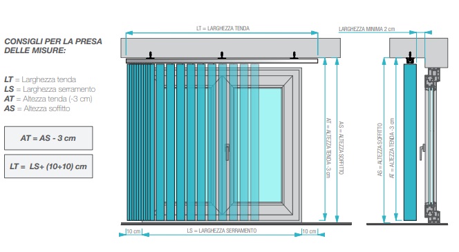 Tenda Verticale Shantung 127mm - Colore Grigio 59, Attacco Soffitto -  Larghezza 4m x Altezza 2,50m - Apertura Destra - Per Casa E Ufficio